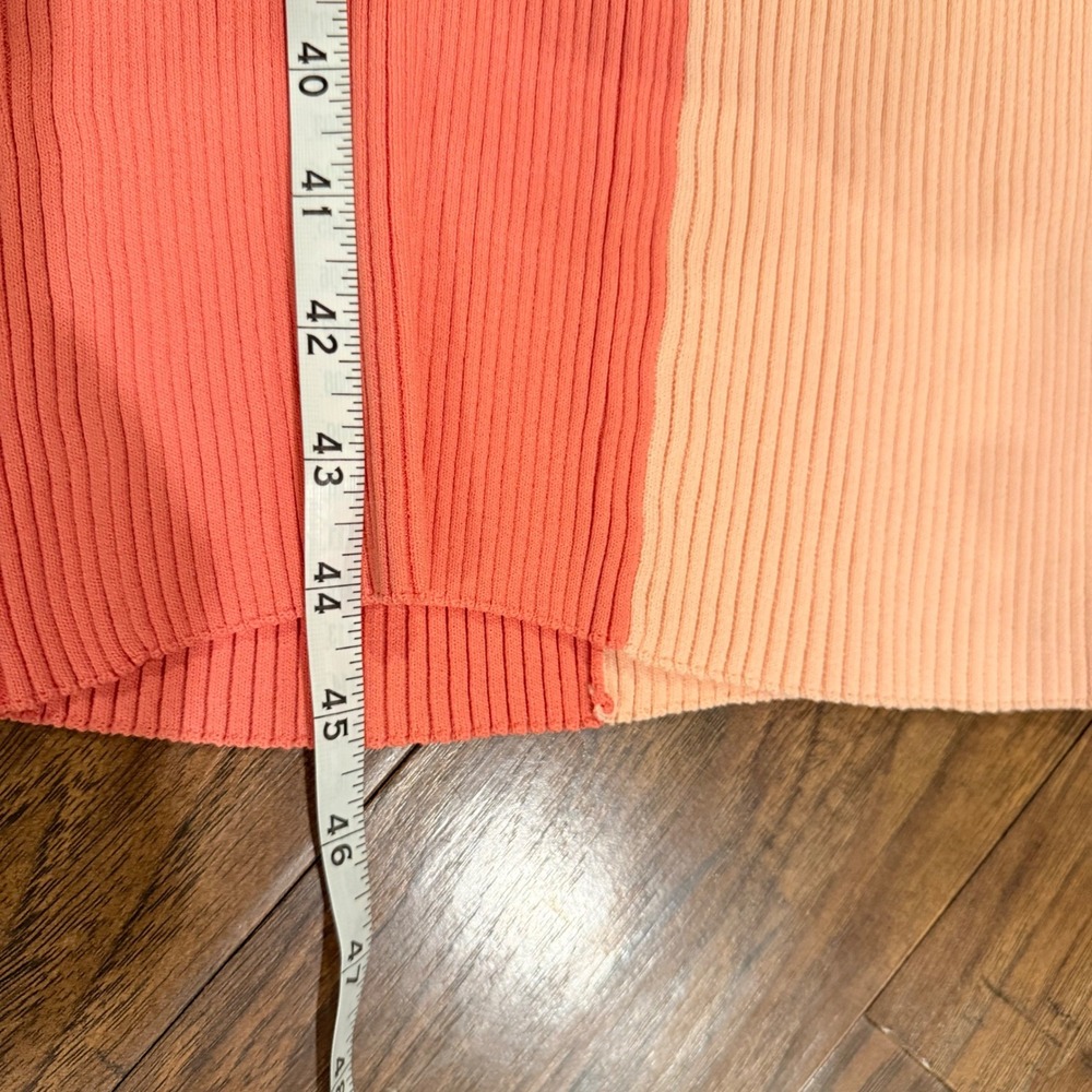 STAUD Dana Ribbed Knit Colorblock Midi Dress Peach Coral Orange Sml V-Neck Small - Picture 14 of 14